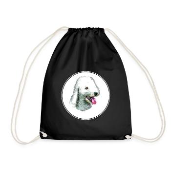 Bedlington Terrier Dog Watercolor Illustration - Drawstring Bag - black - Front