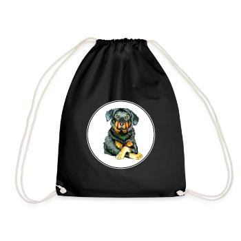 Beauceron Dog Watercolor Sketch Illustration - Drawstring Bag - black - Front