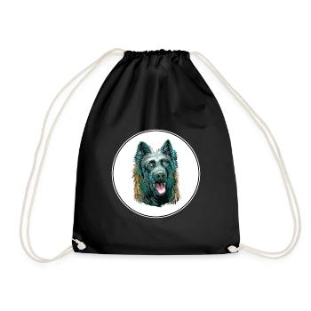 Dutch Shepherd Dog Watercolor Art Illustration - Drawstring Bag - black - Front