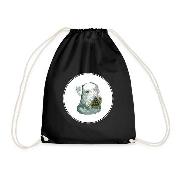 Cesky Terrier Dog Watercolor Sketch Illustration - Drawstring Bag - black - Front