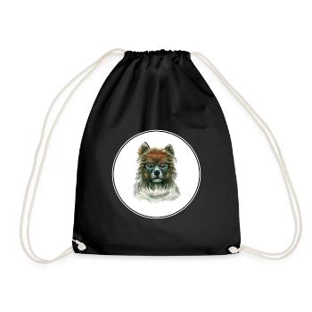 Dog Watercolor Painting Illustration - Drawstring Bag - black - Front