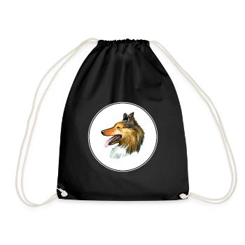 Rough Collie Dog Aquarell Illustration - Turnbeutel - Schwarz - Vorne