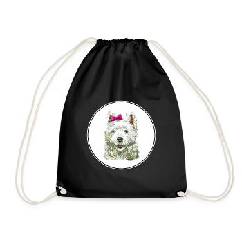 Cairn Terrier Dog Watercolor Sketch Illustration - Drawstring Bag - black - Front