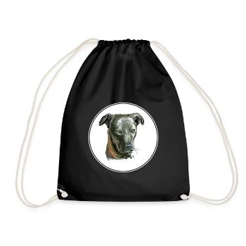 Cursinu Dog Watercolor Sketch Illustration - Drawstring Bag - black - Front