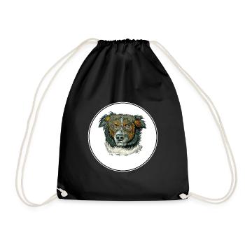 English Shepherd Dog Watercolor Illustration - Drawstring Bag - black - Front