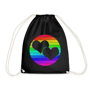 Rainbow 2 entwined hearts - Drawstring Bag - black - Front