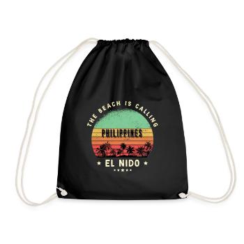 El Nido philippines palm tree design - Drawstring Bag - black - Front