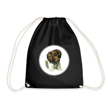 Munsterlander Small Dog Watercolor Illustration - Drawstring Bag - black - Front