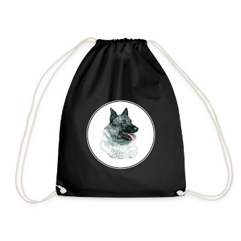 Norwegian Elkhound Dog Watercolor Illustration - Drawstring Bag - black - Front