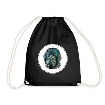 Newfoundland Dog Watercolor Illustration - Drawstring Bag - black - Front