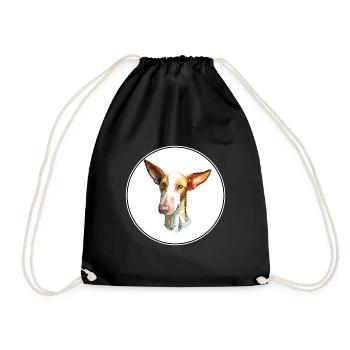 Podenco Canario Dog Watercolor Sketch Illustration - Drawstring Bag - black - Front