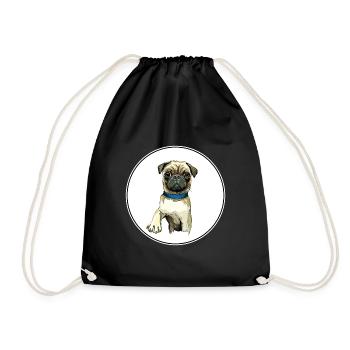 Mops Hund Aquarell Gemälde Illustration - Turnbeutel - Schwarz - Vorne