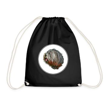 Schapendoes Dog Watercolor Illustration - Drawstring Bag - black - Front