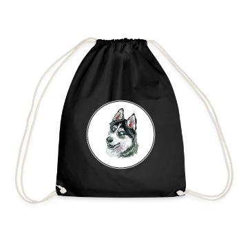 Sibérien Husky Dog Aquarelle Art Illustration - Sac de sport léger - noir - Devant