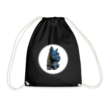 Skye Terrier Dog Watercolor Illustration - Drawstring Bag - black - Front