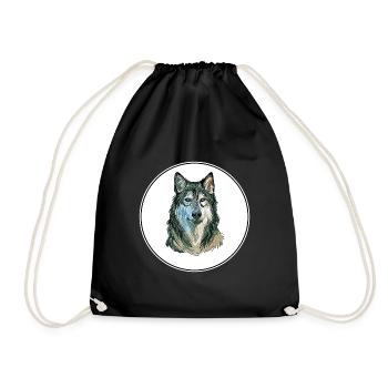 Tamaskan Dog Watercolor Art Illustration - Drawstring Bag - black - Front