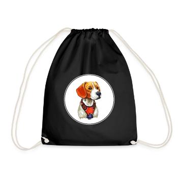 Siberian Tricolor Hound Dog Watercolor Illustratio - Drawstring Bag - black - Front