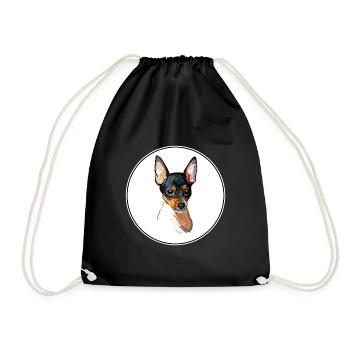 Toy Fox Terrier Dog Watercolor Sketch Illustration - Drawstring Bag - black - Front