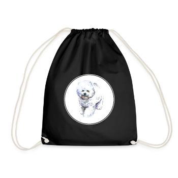 Bichon Frise Dog Watercolor Illustration - Drawstring Bag - black - Front