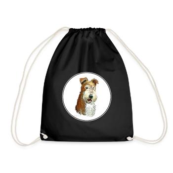 Wire Fox Terrier Dog Watercolor Illustration - Drawstring Bag - black - Front
