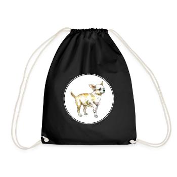 Chihuahua Dog Watercolor Sketch Illustration - Drawstring Bag - black - Front