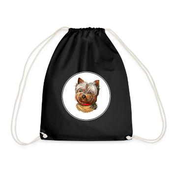 Yorkshire Terrier Dog Watercolor Illustration - Drawstring Bag - black - Front