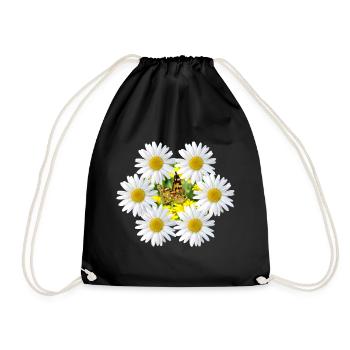 Flower vine with butterfly, daisy flower - Drawstring Bag - black - Front