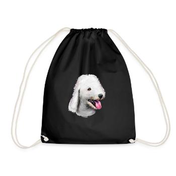 Bedlington Terrier Dog Watercolor Illustration - Drawstring Bag - black - Front
