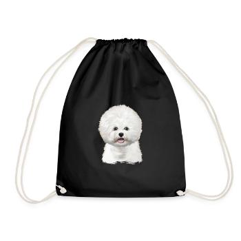 Bichon Frise Dog Watercolor Illustration - Drawstring Bag - black - Front
