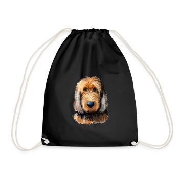 Otterhound Dog Watercolor Illustration - Drawstring Bag - black - Front