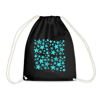 Bright blue star pattern on black - Drawstring Bag - black - Front