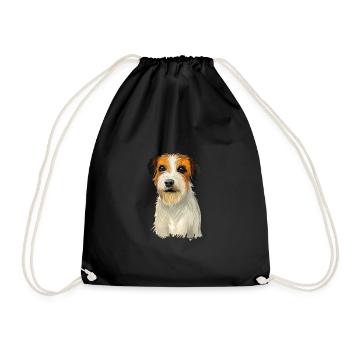 Russell Terrier Dog Watercolor Sketch Illustration - Drawstring Bag - black - Front