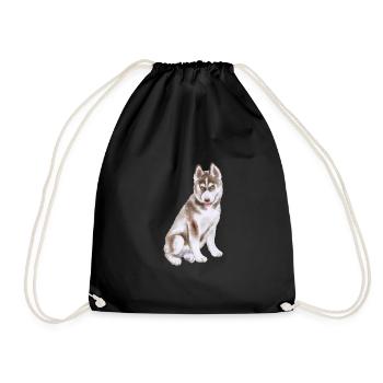 Husky Hund Aquarell Farbe Illustration - Turnbeutel - Schwarz - Vorne