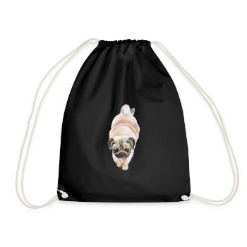 Pug Dog Aquarelle Peinture Illustration - Sac de sport léger - noir - Devant