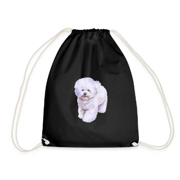 Bichon Frise Dog Watercolor Illustration - Drawstring Bag - black - Front