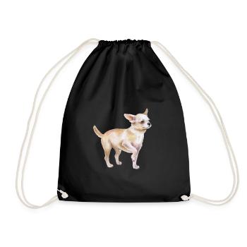 Chihuahua Dog Watercolor Sketch Illustration - Drawstring Bag - black - Front