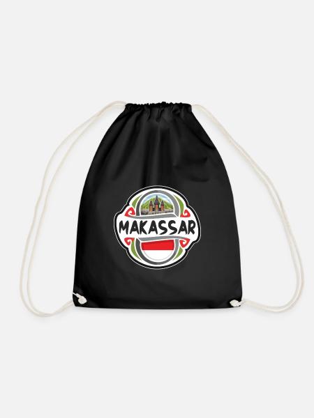 Makassar Indonesien Flagge Reise Souvenir Abzeichen Stam - Turnbeutel - Schwarz