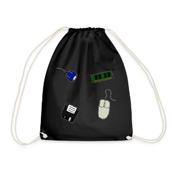 Retro Computer Floppy VGA Mouse Memory - Drawstring Bag - black - Front
