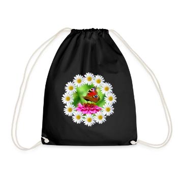 Marguerite Pink Flower Butterfly Flower Pattern - Drawstring Bag - black - Front