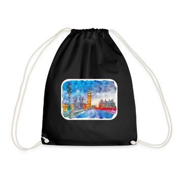 England UK Watercolor Sketch Drawn Illustration - Drawstring Bag - black - Front