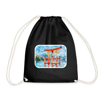 Japan Aquarellskizze Handgezeichnete Illustration - Turnbeutel - Schwarz - Vorne