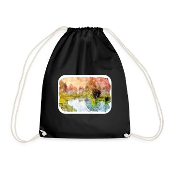 China Watercolor Sketch Hand Drawn Illustration - Drawstring Bag - black - Front