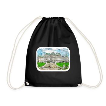 Vienna Austria Watercolor Sketch Illustration - Drawstring Bag - black - Front