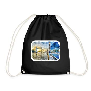 Londres UK Aquarelle Esquisse Dessinée à la Main Peinture - Sac de sport léger - noir - Devant