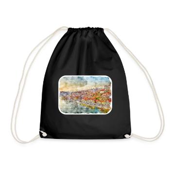 Lisbon Portugal Watercolor Sketch Drawn Illustrati - Drawstring Bag - black - Front