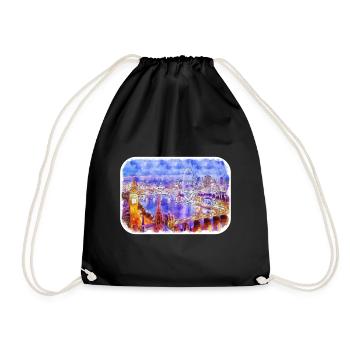 Londres UK Aquarelle Esquisse Dessinée à la Main Peinture - Sac de sport léger - noir - Devant