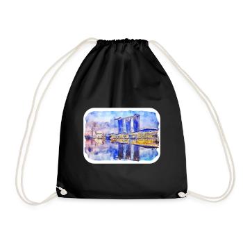 Singapour Aquarelle Esquisse Dessinée à la Main Peinture - Sac de sport léger - noir - Devant