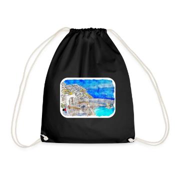 Santorin Grèce Aquarelle Esquisse Dessin Dessiné - Sac de sport léger - noir - Devant
