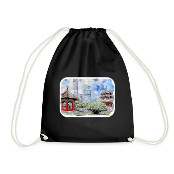 China Watercolor Sketch Hand Drawn Illustration - Drawstring Bag - black - Front