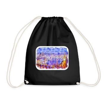 Londres UK Aquarelle Esquisse Dessinée à la Main Peinture - Sac de sport léger - noir - Devant